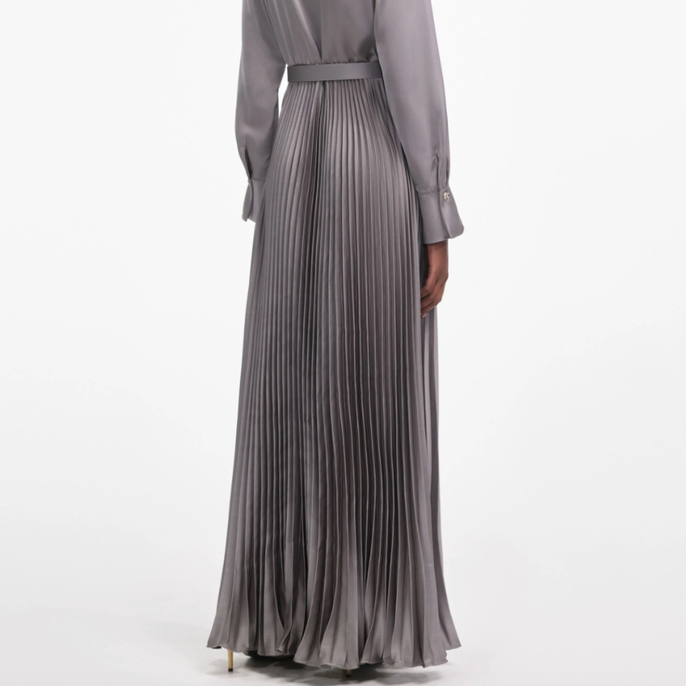 self-portrait Grey Satin Pleated Maxi Dress - Size US0 - MSRP $765 - NWT - Picture 7 of 8